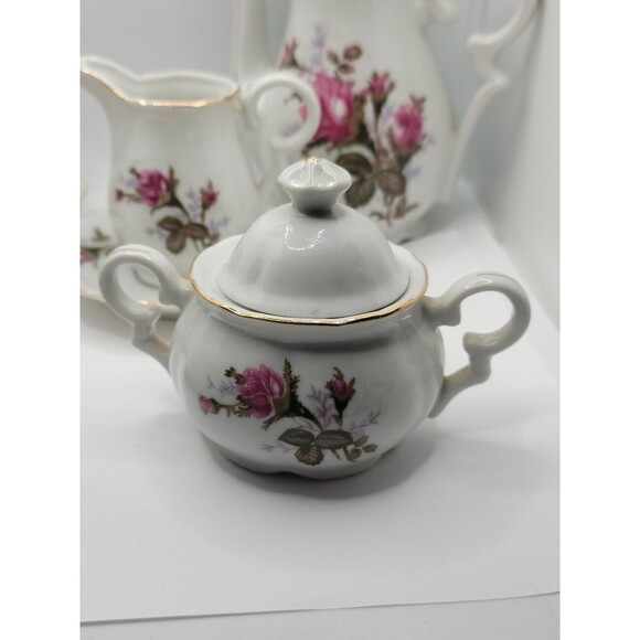 Royal Sealy Moss Rose China Mini Teapot, Creamer & Sugar w/Lid Made in Japan - Picture 10 of 16